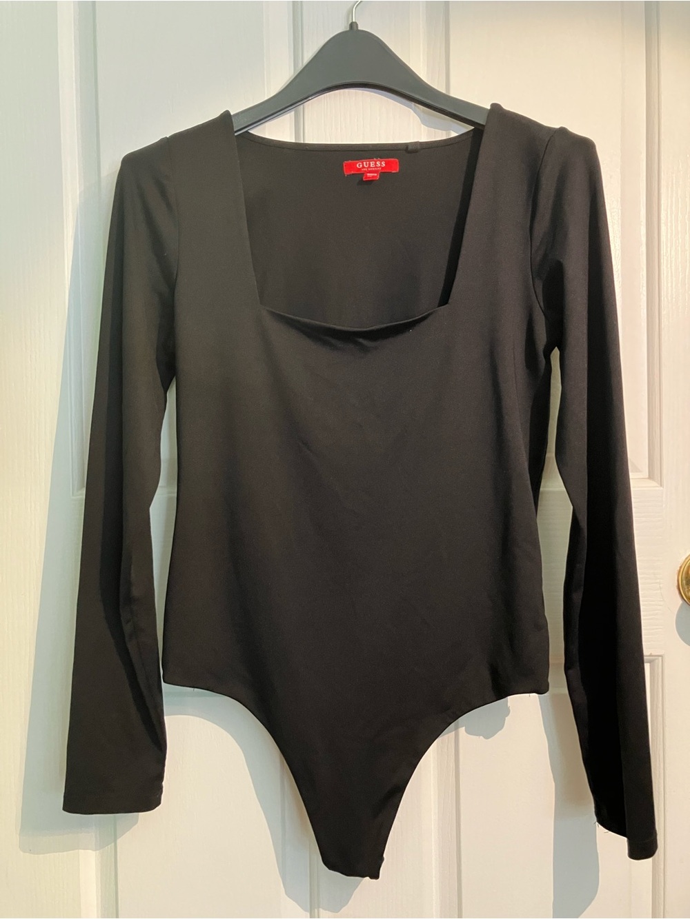 GUESS Black Long Sleeve Square Neck Bodysuit - Classic Fit
